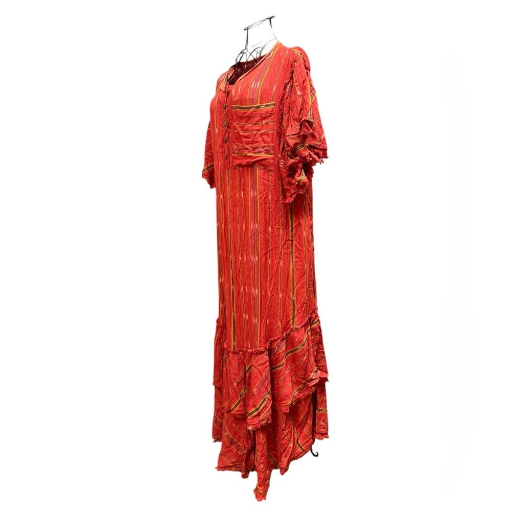NWT Free People Red Orange Striped Tiered Ruffle Maxi Dress - Picture 2 of 8